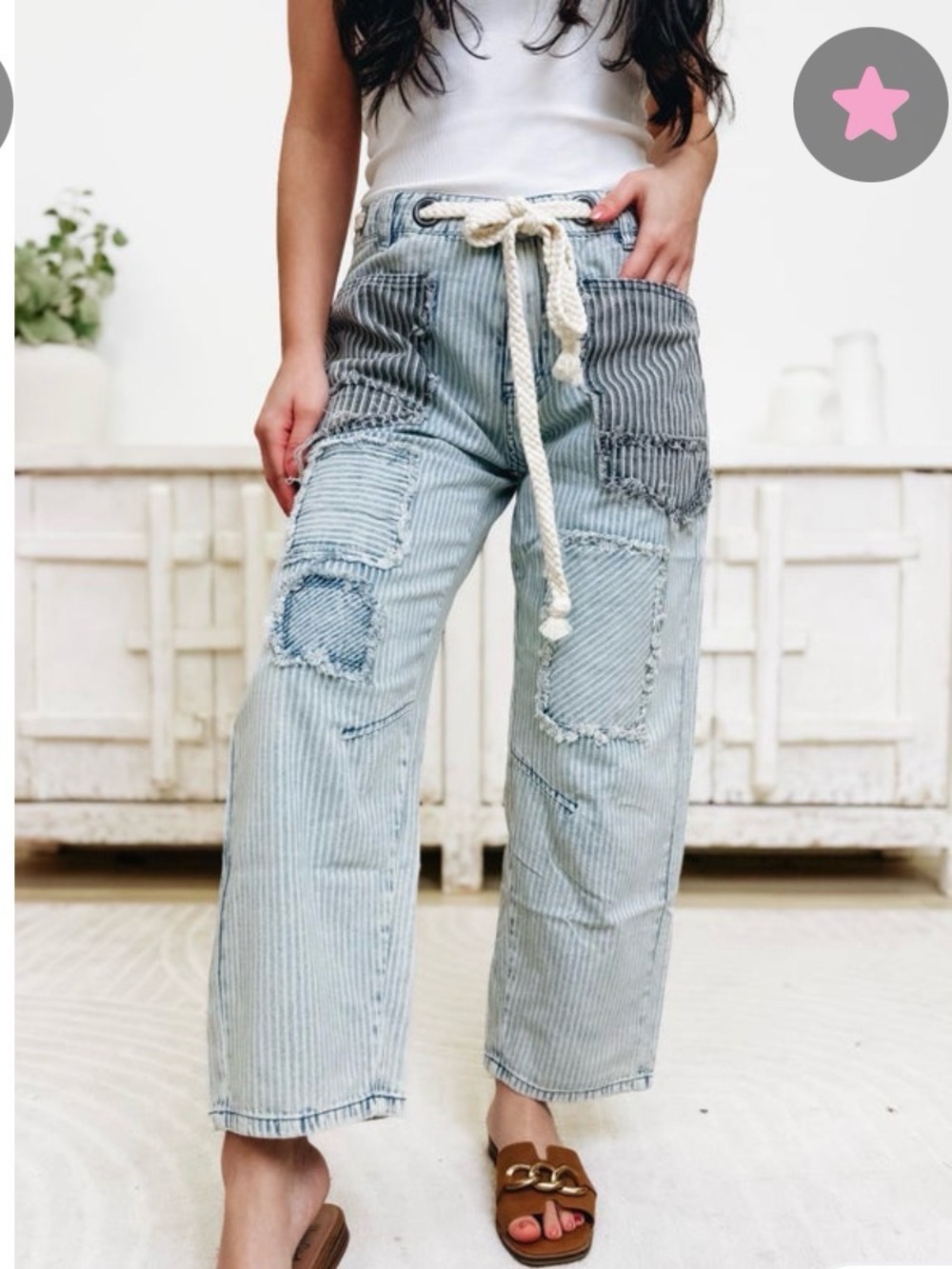 Light Blue Patchwork Wide-Leg Jeans - Casual Women’s Denim